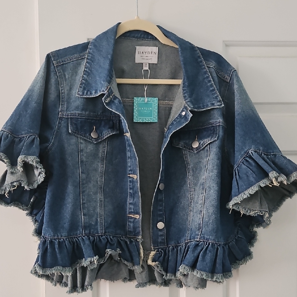 Hayden Denim Jacket with Ruffle Trim